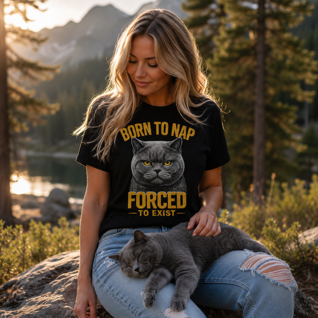 Born To Nap Forced To Exist Funny Cat T-Shirt