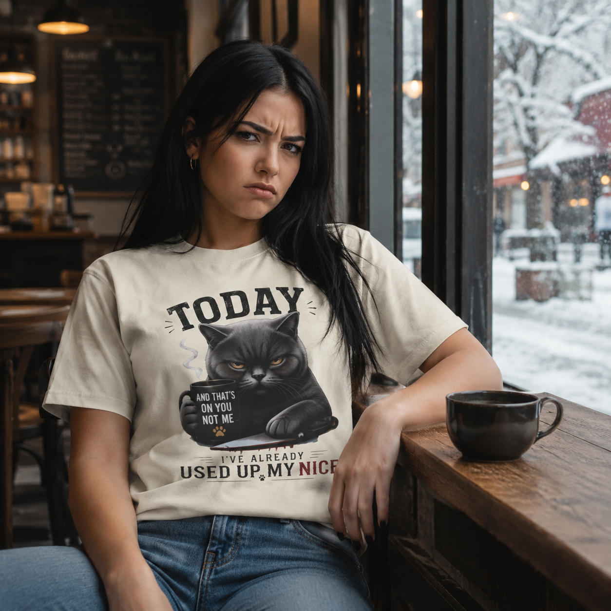 British Shorthair Cat “Today I’ve Already Used Up My Nice” Funny Cat Lover Graphic Tee