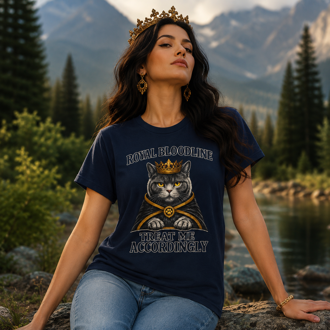 Royal Bloodline British Shorthair Cat Shirt – Treat Me Accordingly Funny Queen Cat Graphic Tee