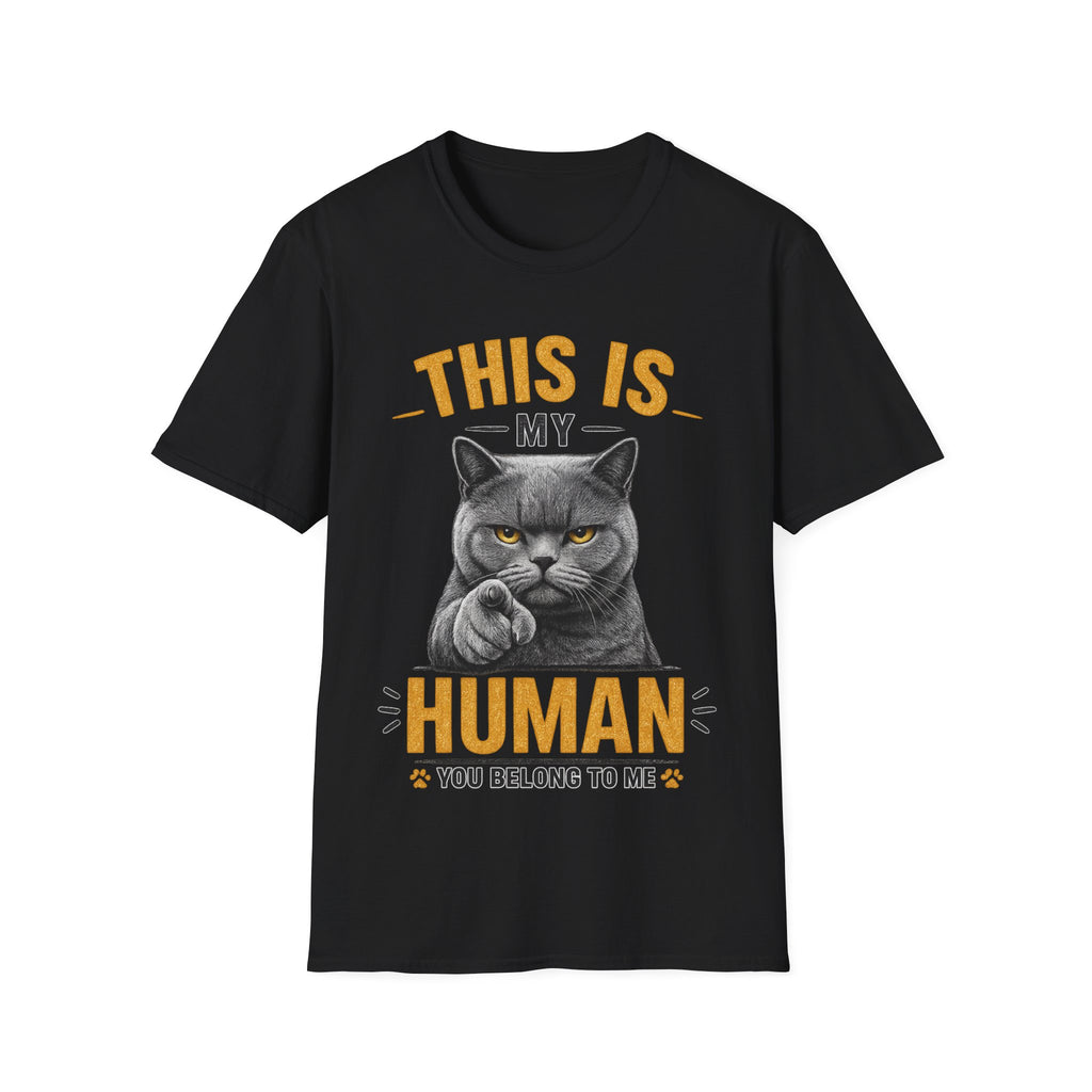This Is My Human Funny Cat Lover T-Shirt – Grumpy Cat Graphic Tee for Cat Moms & Cat Dads