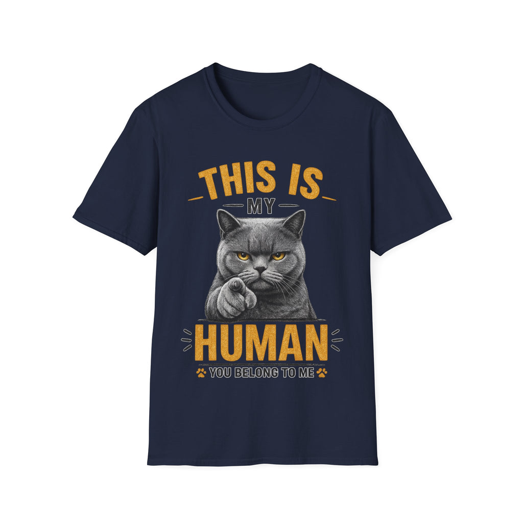 This Is My Human Funny Cat Lover T-Shirt – Grumpy Cat Graphic Tee for Cat Moms & Cat Dads