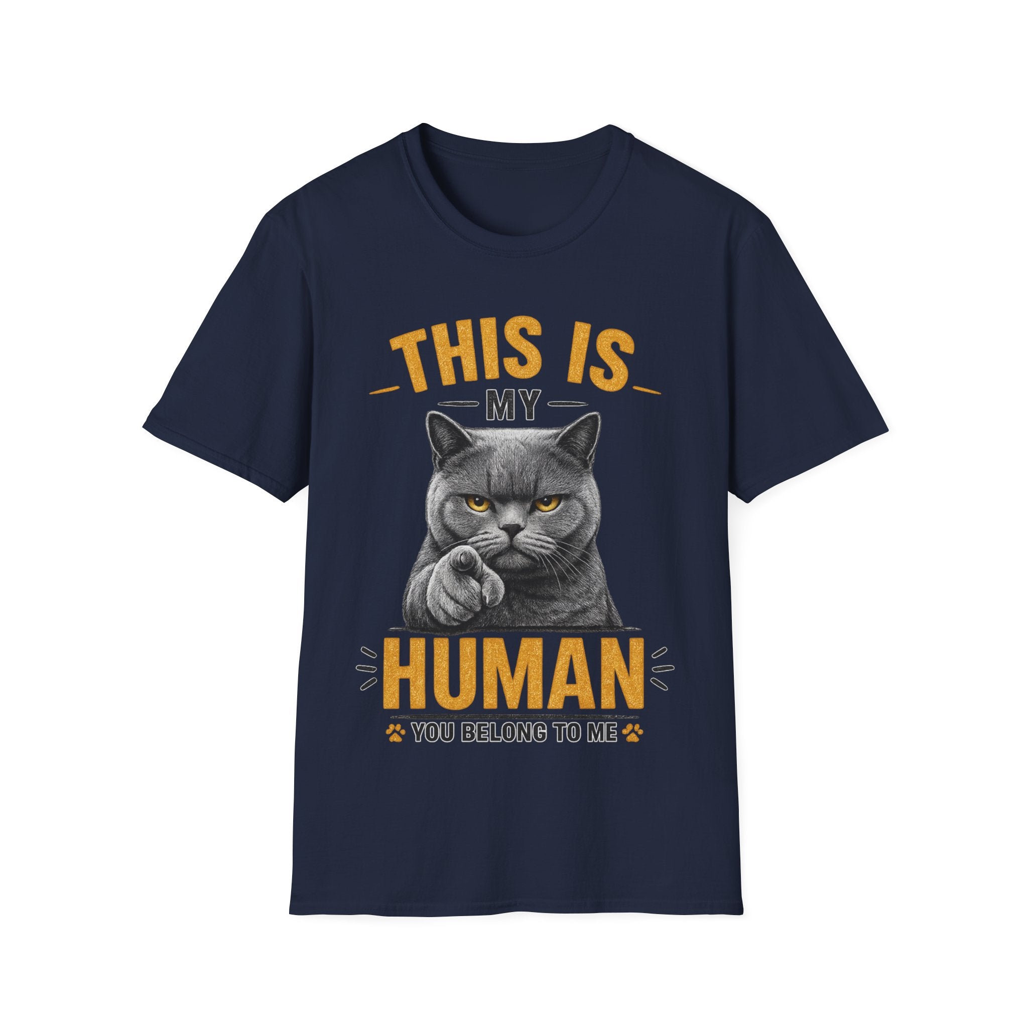 This Is My Human Funny Cat Lover T-Shirt – Grumpy Cat Graphic Tee for Cat Moms & Cat Dads